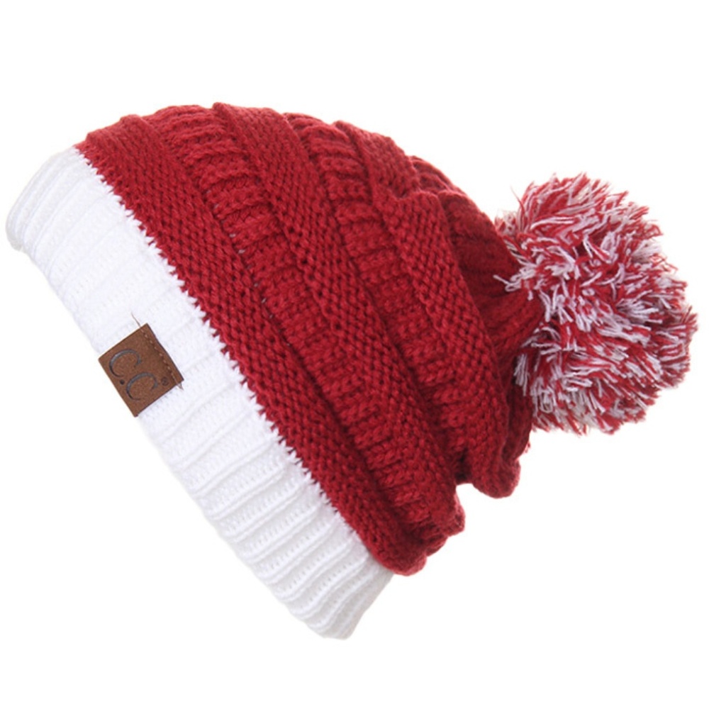 C.C College School Team Color Pom Pom Beanie
